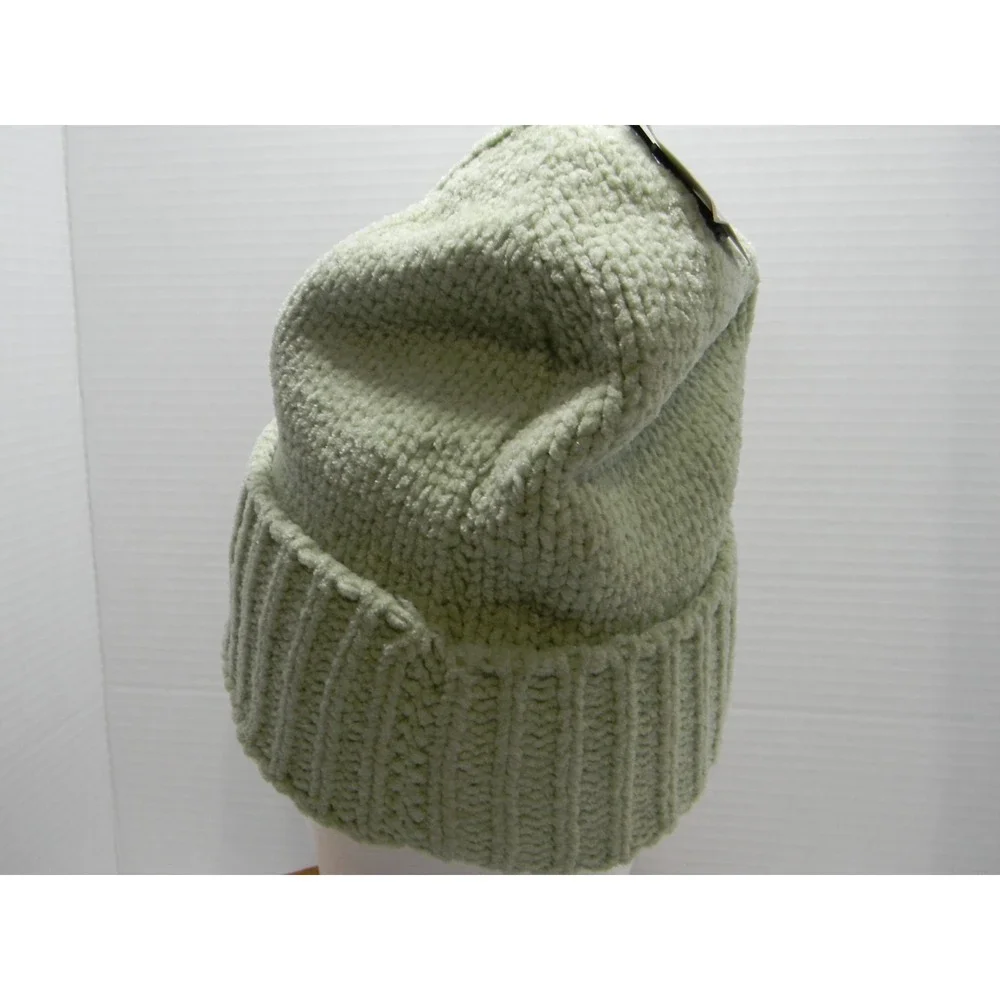 Womens Sage Green Chenille Knit Beanie Cuffed Winter Hat One Size Soft Cozy